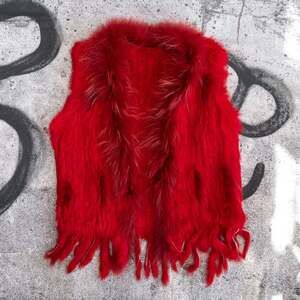 Womens Fur Vest with Fur Collar Knitted Top Coat Winter